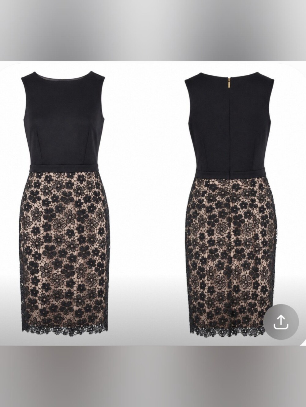 Karl Lagerfeld Paris Black Twist Neck Lace Overlay Sheath Dress Size 6 Like New